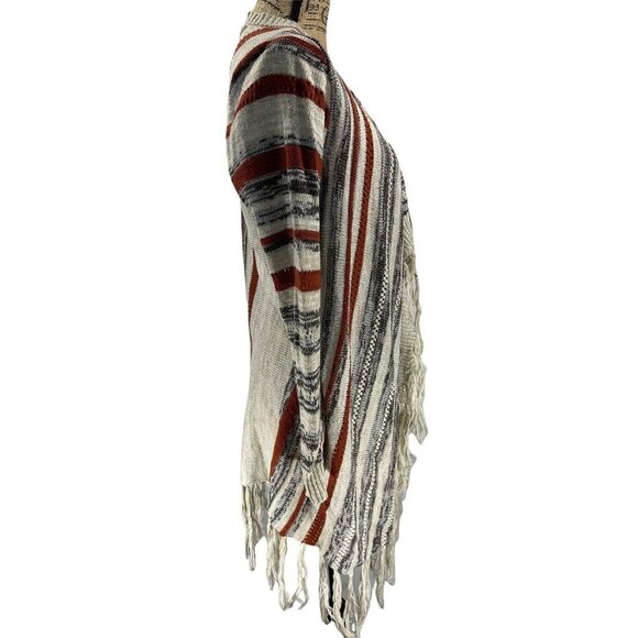 Signature 1 Studio White Grey Red Boho Knit Cardigan Size Petite Large - Picture 2 of 5